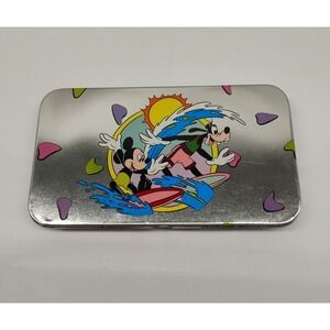 Vintage Disney Mickey Mouse Goofy Surfing Pencil Box‎ Tin Case GUC